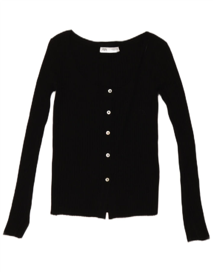 Zara Womens Cardigan Sweater UK 8 Small Black Acrylic