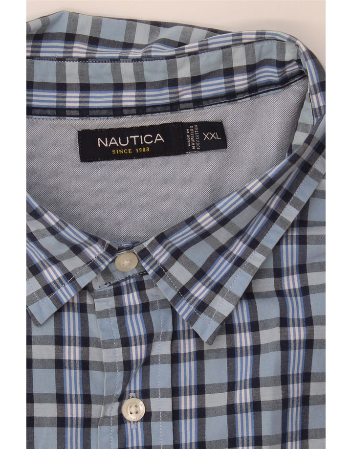 Nautica Mens Short Sleeve Shirt 2XL Blue Check Cotton