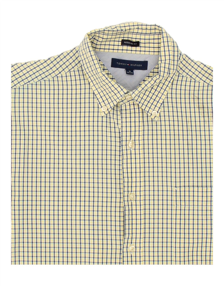 TOMMY HILFIGER Mens Regular Fit Shirt Size 16 Large Yellow Check Cotton Vintage Tommy Hilfiger and Second-Hand Tommy Hilfiger from Messina Hembry 