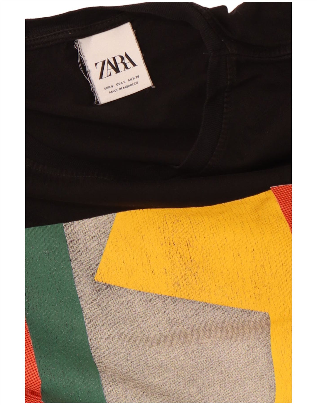 ZARA Mens Graphic T-Shirt Top Small Black Colourblock
