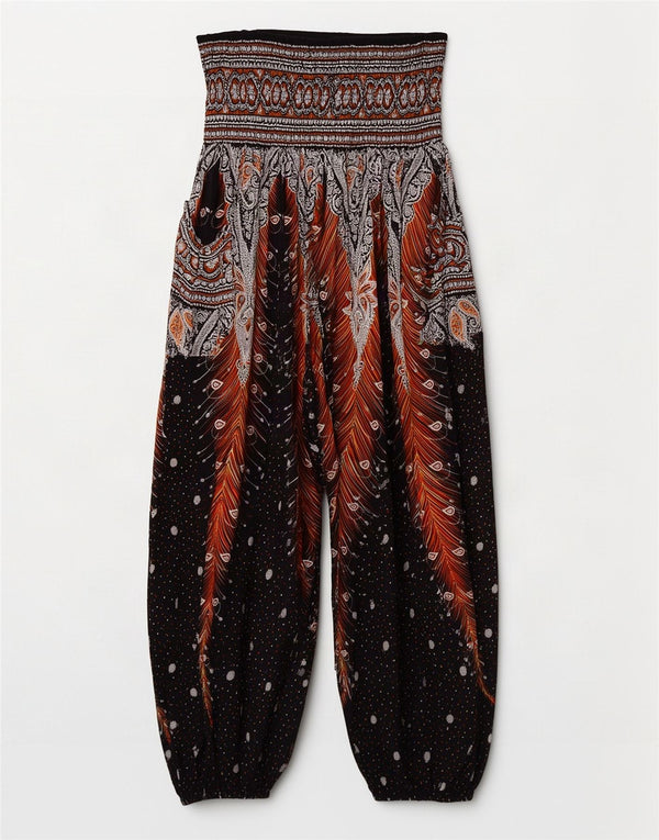 Pantaloni harem de damă vintage cu talie înaltă L28 L25 Negru Floral