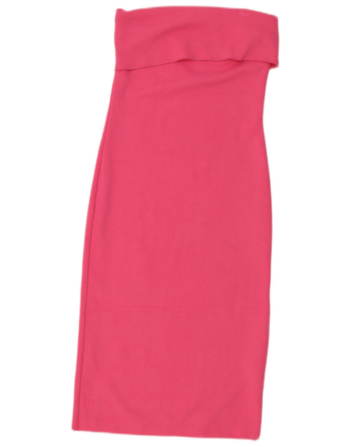 Zara Womens Strapless Dress UK 14 Large Pink Viscose