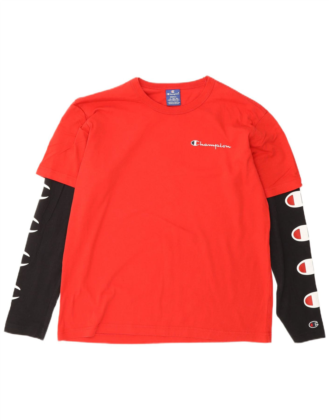 Champion Mens Graphic Top Long Sleeve Small Red Colourblock