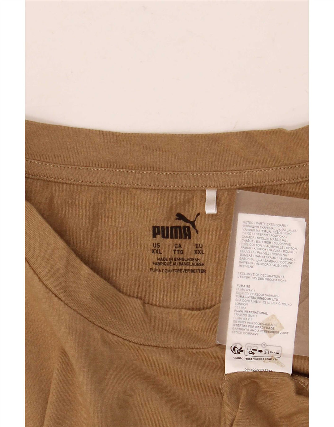 Puma Mens T-Shirt Top 2XL Beige Cotton