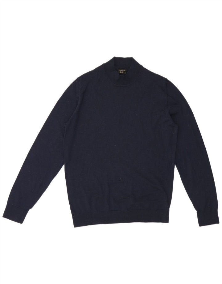 Massimo Dutti Mens Turtle Neck Jumper Sweater Large Navy Blue Merino Wool