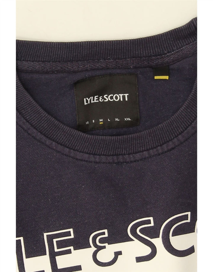 Lyle & Scott Mens Graphic Sweatshirt Jumper Medium Navy Blue Colourblock
