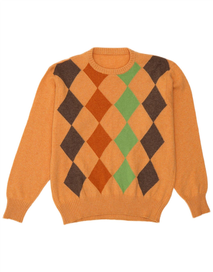 Vintage Herren Pullover mit Rundhalsausschnitt Mittelorange Argyle/Diamant