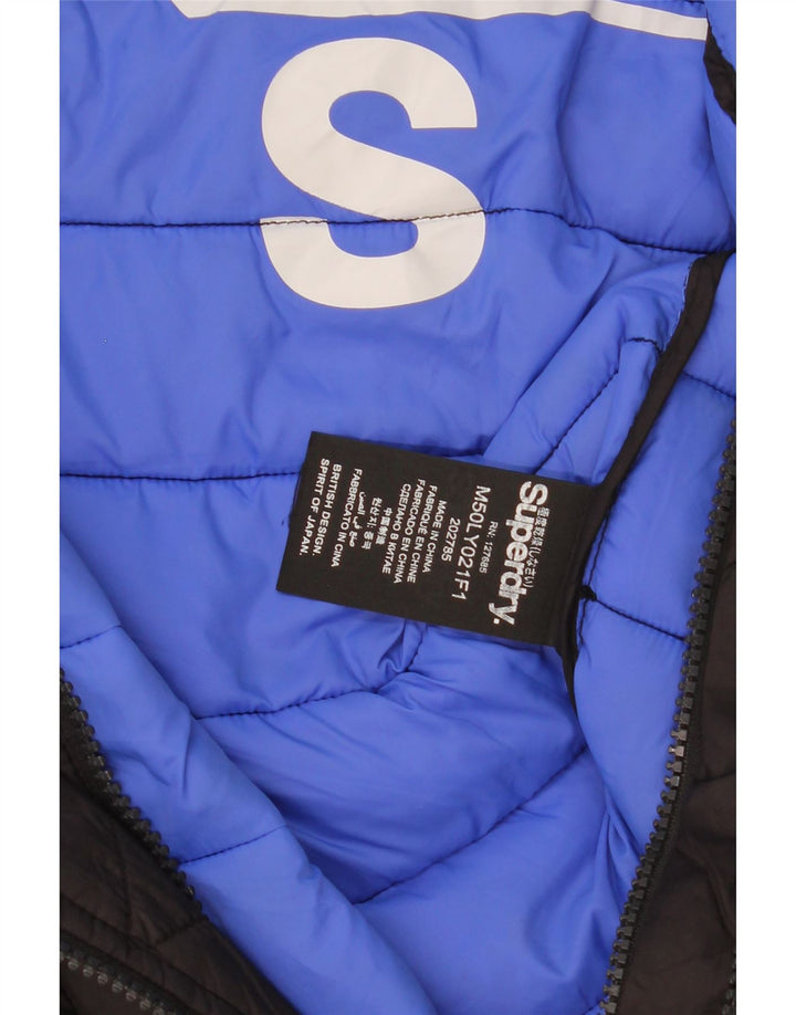Superdry Mens Hooded Padded Jacket UK 36 Small Black Nylon