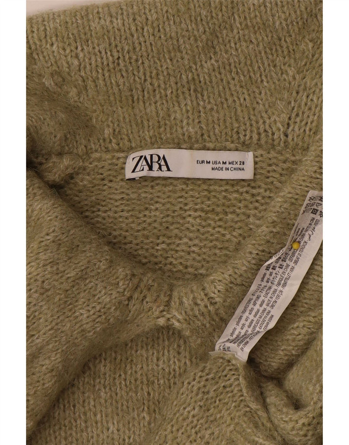 Zara Pull surdimensionné à col polo pour femme UK 14 Kaki moyen Polyester