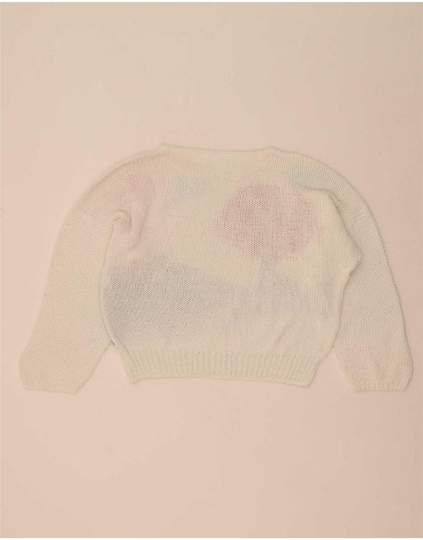 Vintage γυναικείο πουλόβερ με γραφικό Crop Boat Neck Jumper UK 14 Medium White