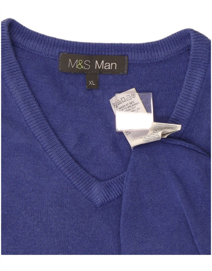 Marks & Spencer Mens V-Neck Jumper Sweater XL Blue Acrylic