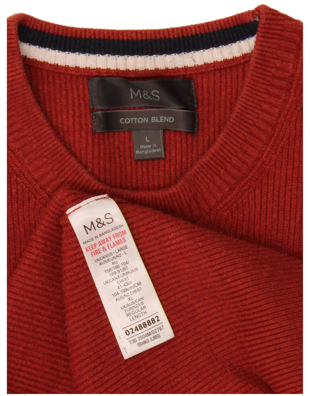 Marks & Spencer Mens Crew Neck Jumper Sweater Large Orange Polyester