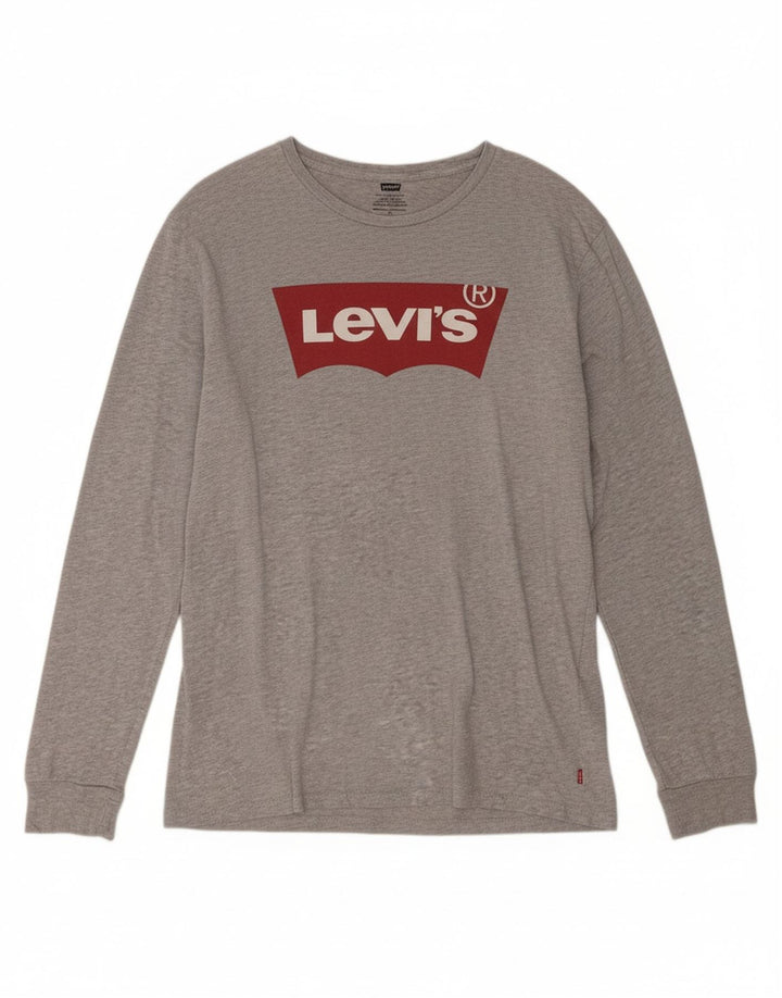 LEVI'S Mens Graphic Top Long Sleeve Medium Grey Cotton