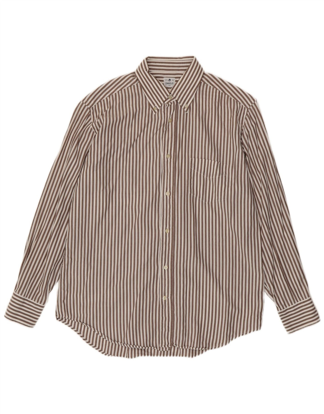 Danolis Mens Shirt Size 44 17 1/2 XL Brown Striped Cotton