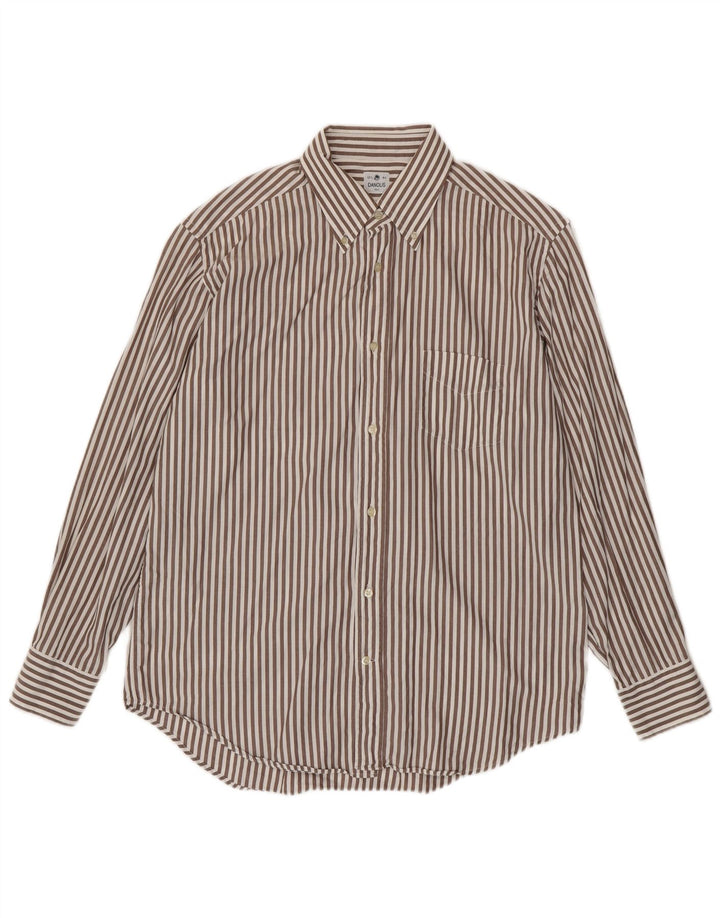 Danolis Mens Shirt Size 44 17 1/2 XL Brown Striped Cotton
