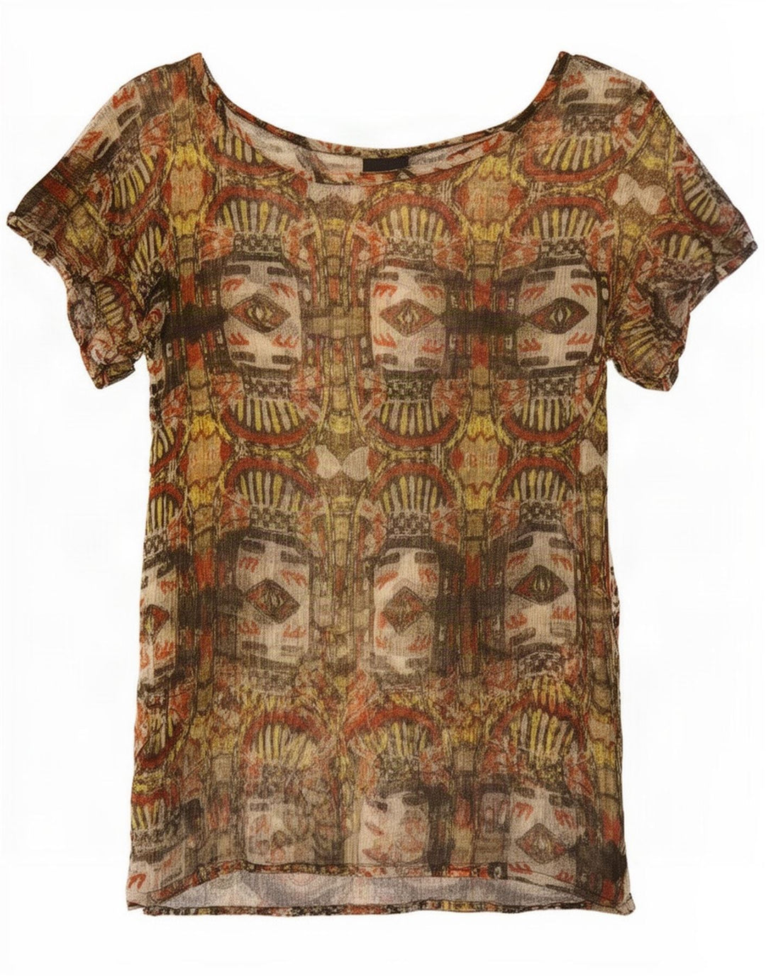 Desigual Donna Abstract Pattern Camicetta Top UK 8 Small Khaki Viscosa