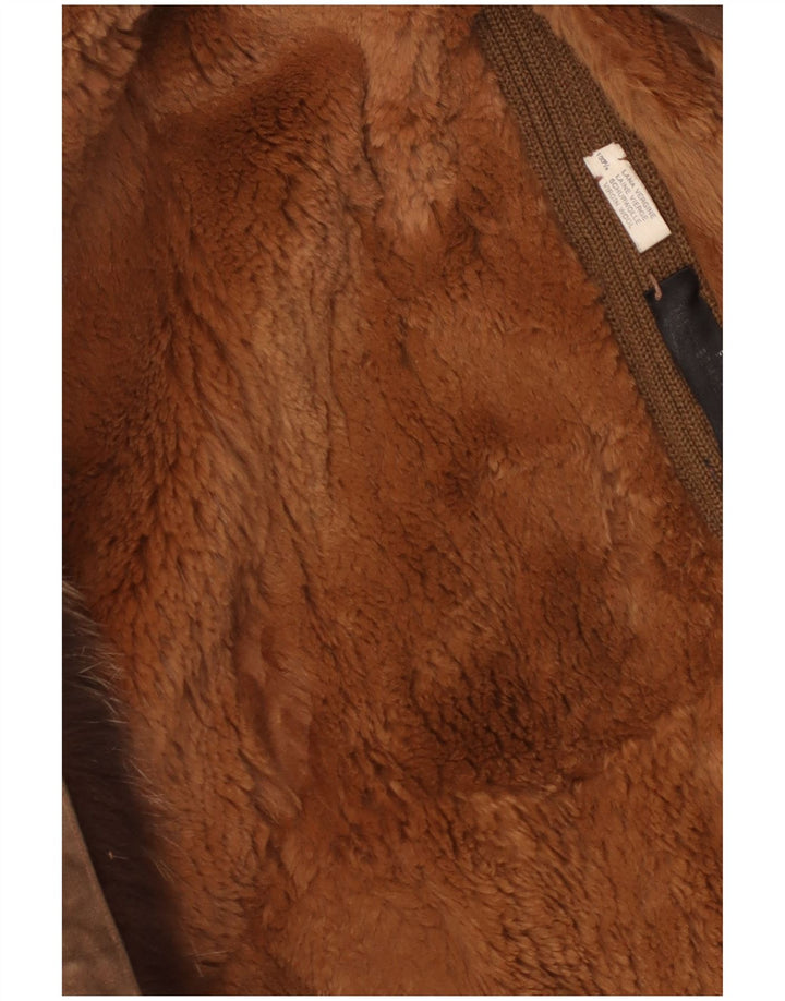 Vintage Womens Sherpa Suede Overcoat UK 14 Medium Brown