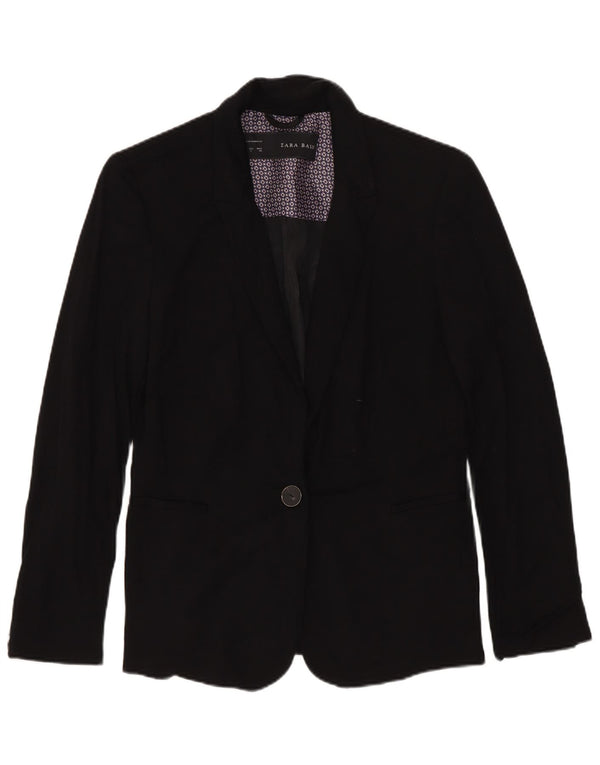 Zara Mujer Chaqueta Blazer De 1 Botón UK 10 Small Viscosa Negra