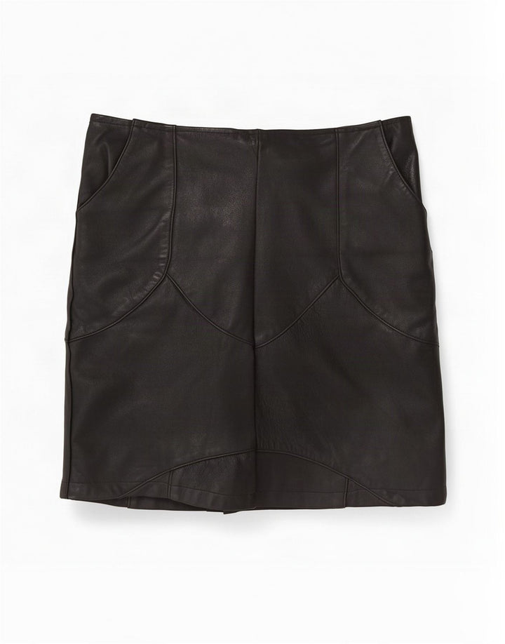 Saia feminina vintage de couro médio W30 preta