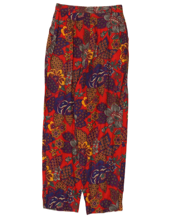 Benetton Dame Højtaljede Cropped Trousers IT 42 Medium W26 L26 Red Floral