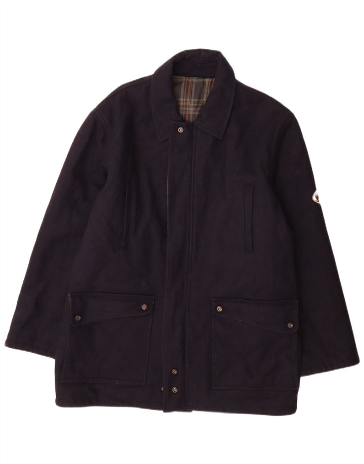 North Pole Mens Reversible Overcoat UK 42 XL Navy Blue Wool