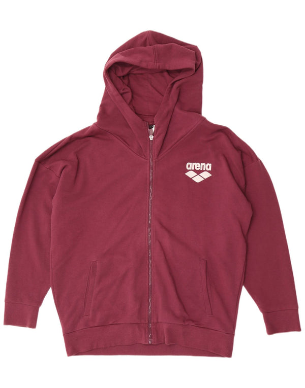 Arena Womens Relaxed Fit Zip Hoodie Sweater UK 14 Large Maroon Cotton