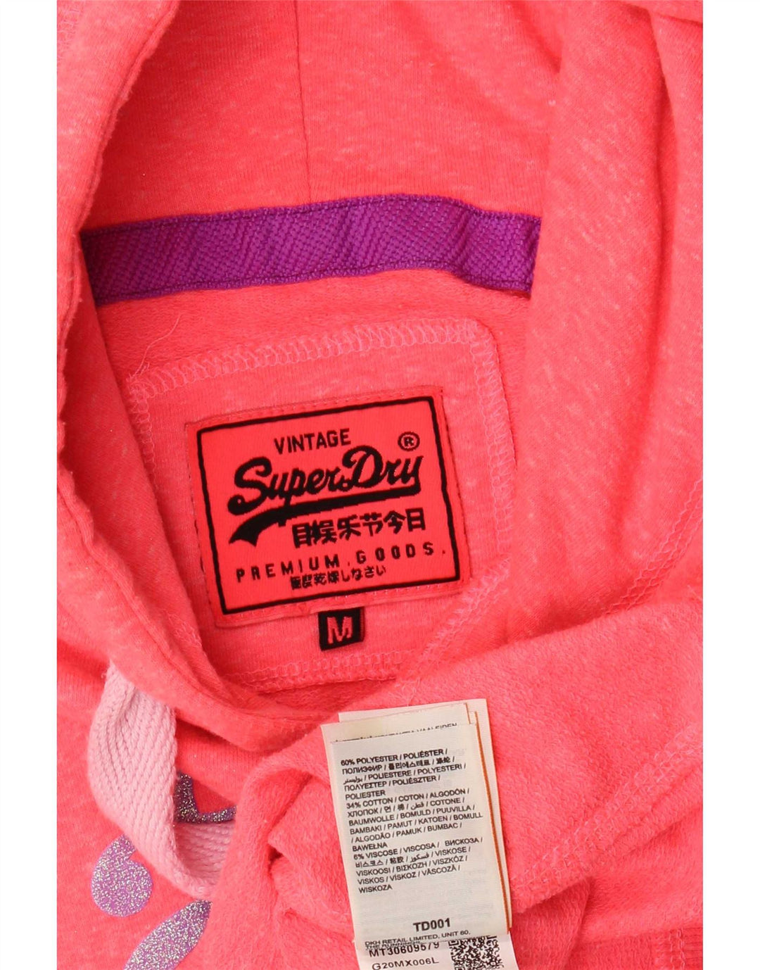 Felpa con cappuccio grafica da donna Superdry UK 14 poliestere rosa medio