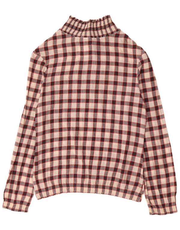 Woolrich Dame Langærmet Bluse Top UK 14 Medium Burgundy Gingham Cotton