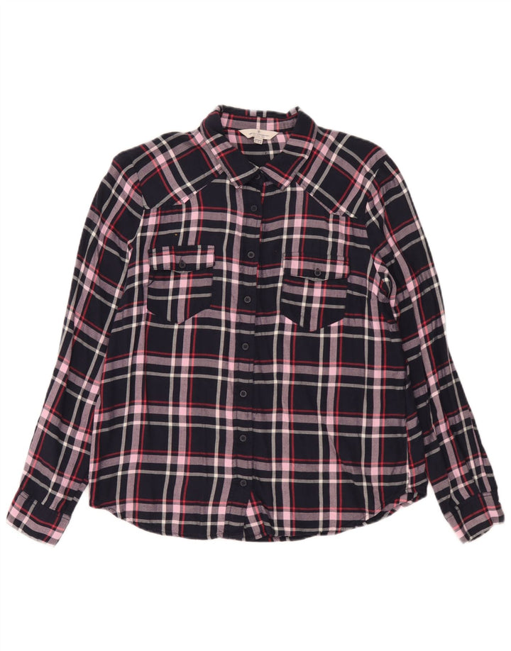 Camisa feminina French Connection UK 12 Viscose xadrez azul marinho médio