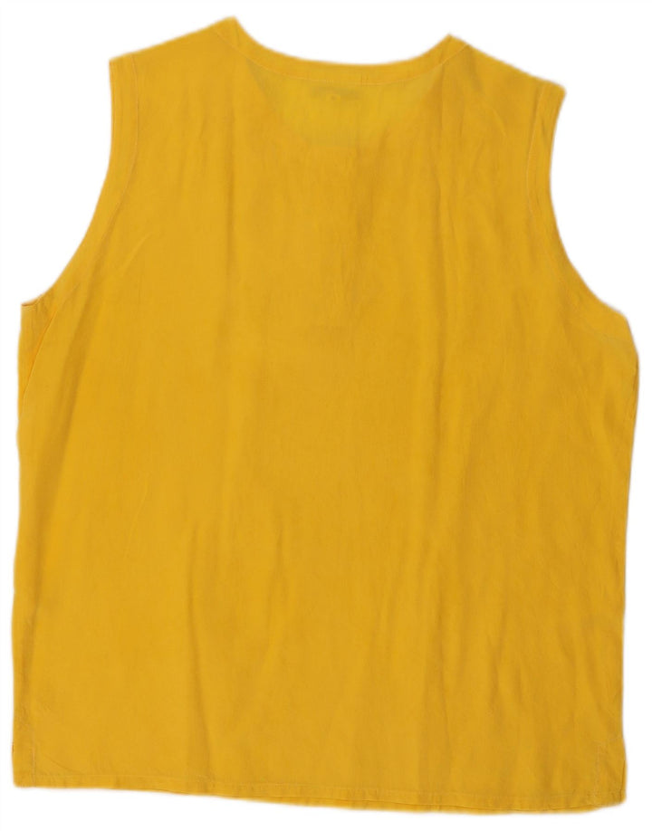 Vintage Womens Sleeveless Oversized Blouse Top UK 10 Small Yellow Silk