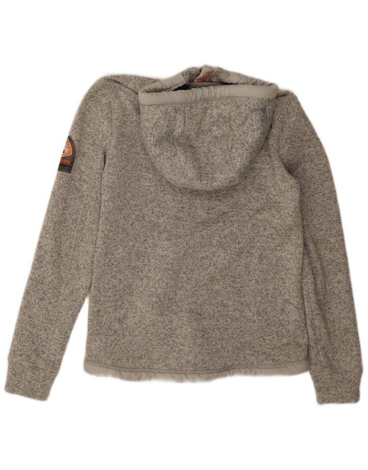 Superdry Womens Zip Hoodie Sweater UK 14 Medium Grey Flecked Polyester