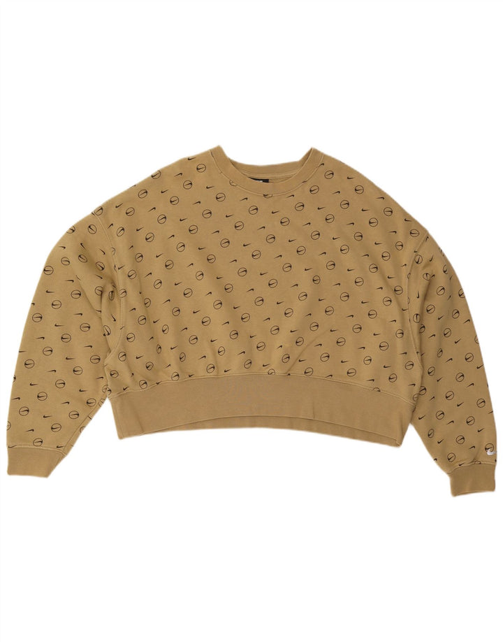 NIKE Womens Oversized Crop Graphic Sweatshirt Jumper UK 10 Small Khaki