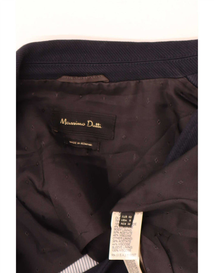 Massimo Dutti Dame 1 Knap Blazer Jakke EU 40 Medium Navy Blue Bomuld