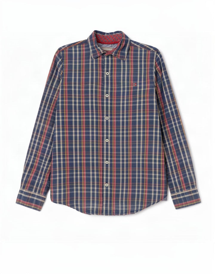 Napapijri Mens Geographic Slim Fit Shirt Medium Blue Check Cotton