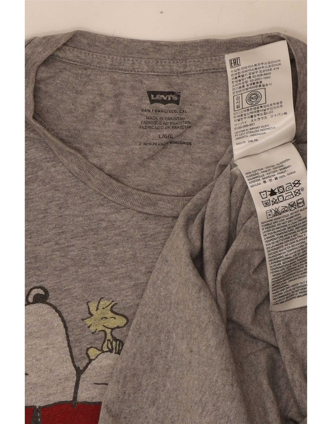 Levi's Tee-Shirt Peanuts Graphic Homme Large Gris Moucheté Coton