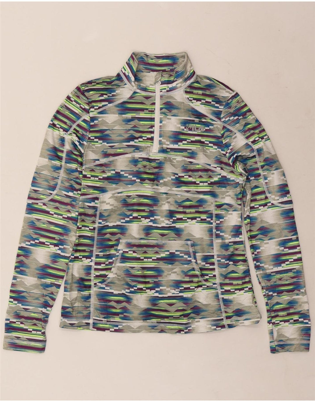 FILA Womens Pullover Tracksuit Top UK 12 Medium Multicoloured Geometric