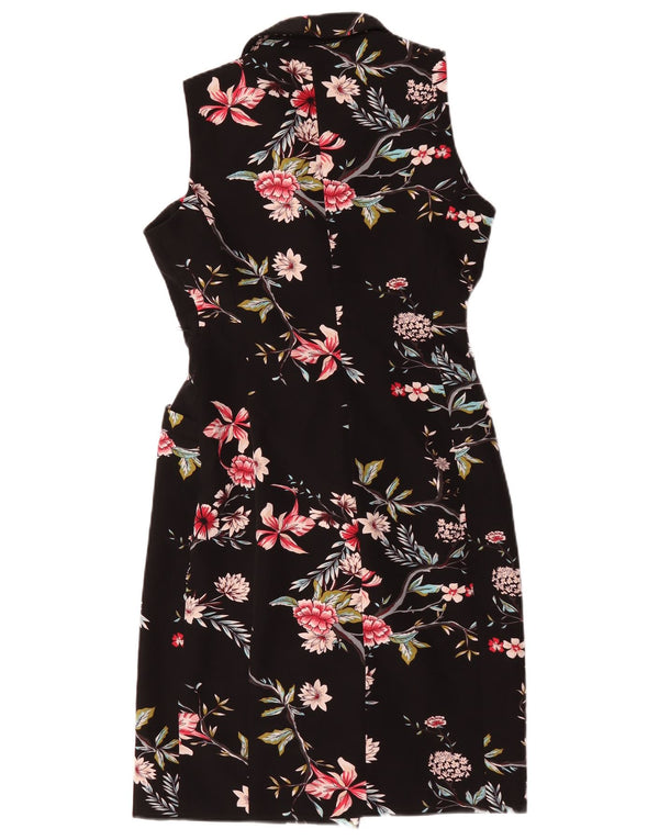 Calvin Klein Damen ärmelloses Wickel-Etuikleid US 6 Medium Schwarz geblümt