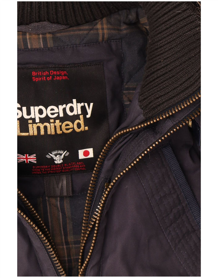 Superdry Womens Hooded Windbreaker Jacket UK 14 Medium Navy Blue Cotton