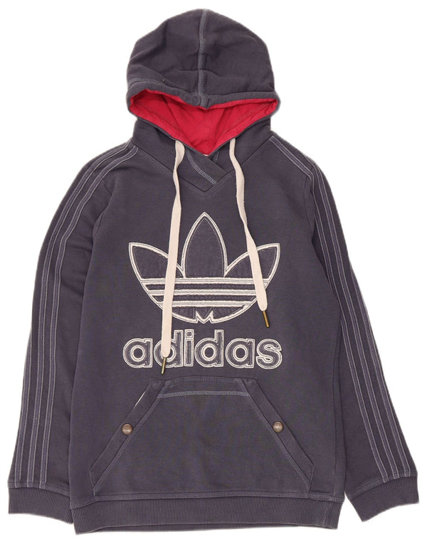Felpa con cappuccio grafica da donna Adidas IT 46 Large in cotone blu navy