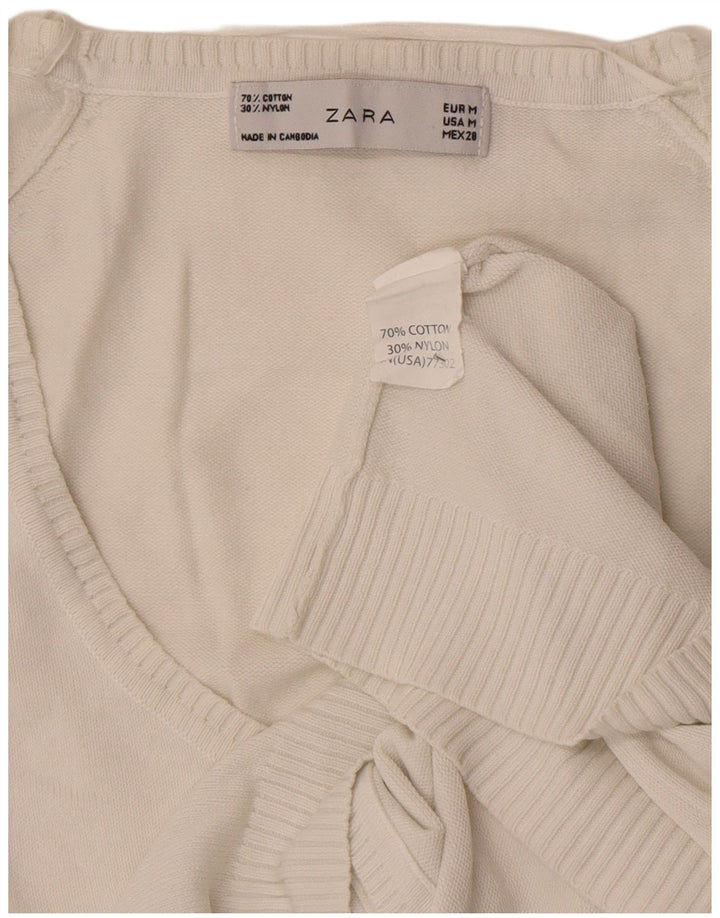 Zara Womens Crop Cardigan Sweater UK 12 Medium White Cotton