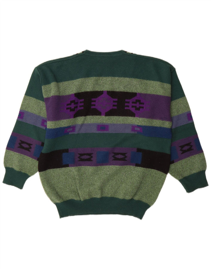Maglione da uomo con scollo a V Baffo IT 52 Lana geometrica verde grande