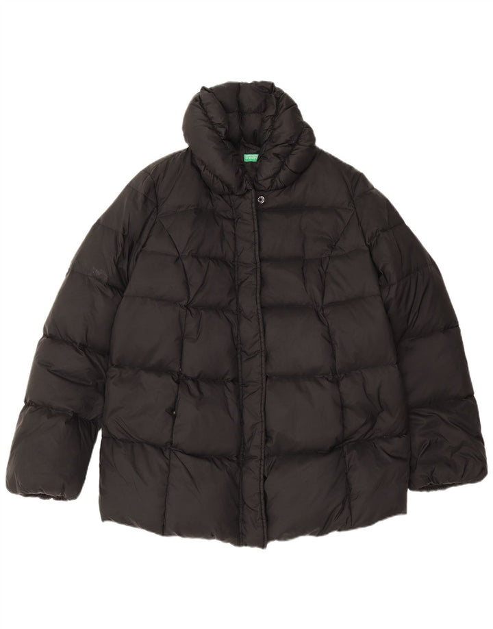 Benetton Dame Oversized Polstret Jakke UK 6 XS Sort Polyamid