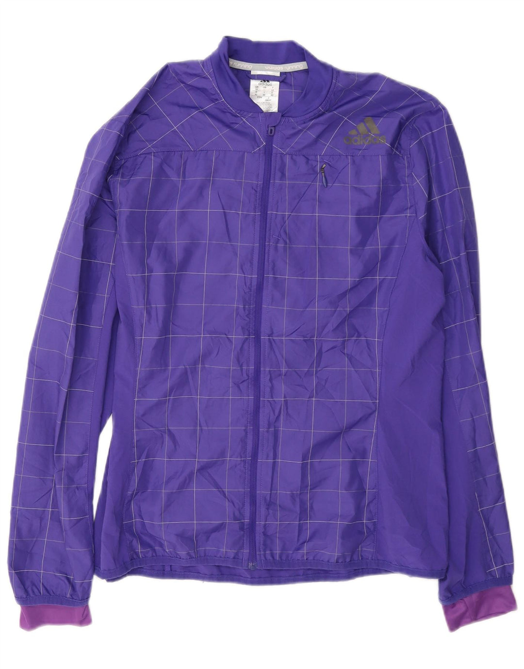Adidas Womens Tracksuit Top Jacket UK 16 Large Purple Check Polyester