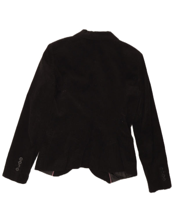 Zara Dame 1 Knap Velvet Blazer Jacket UK 10 Small Black Bomuld