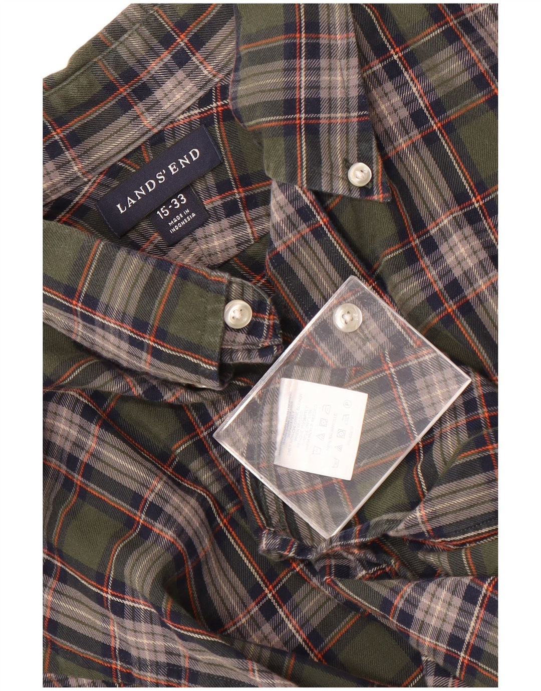 Camicia a quadri da uomo Lands End taglia 15 a quadri verde medio