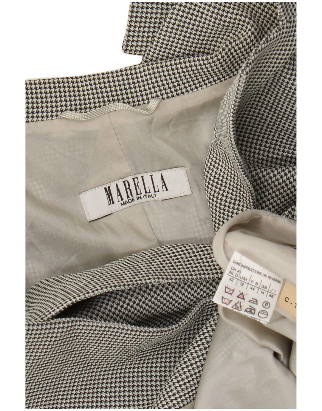 Giacca blazer a 3 bottoni da donna Marella UK 14 grande viscosa pied de poule bianca
