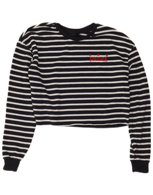 Topshop Womens Crop Oversized Top Long Sleeve UK 6 XS Navy Blue Striped