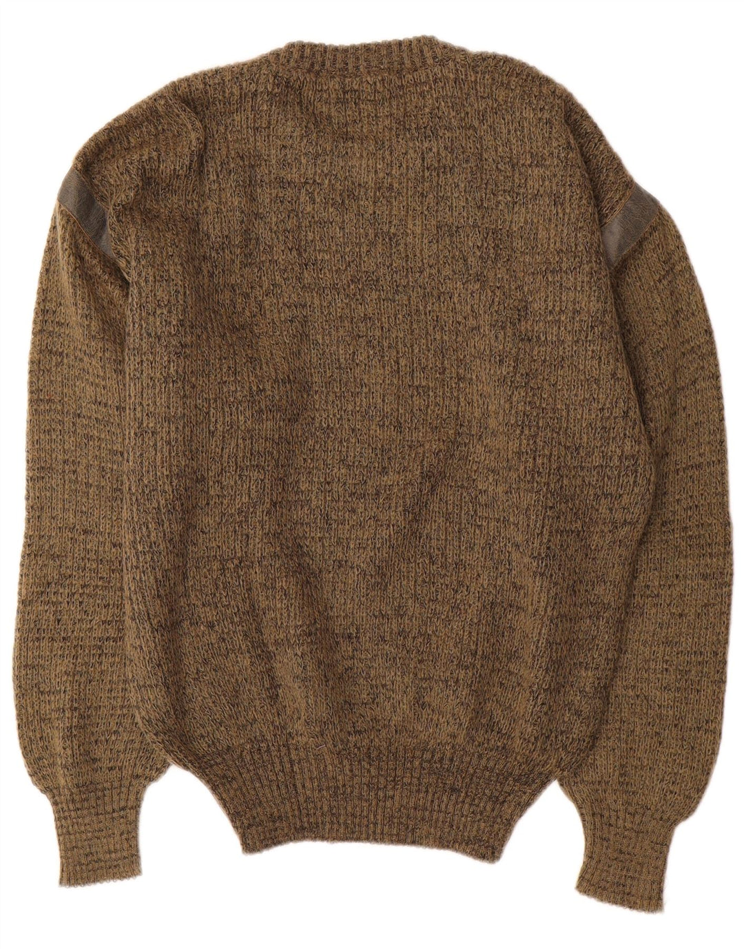 vintage Mens Crew Neck Jumper Pull Moyen Kaki Moucheté