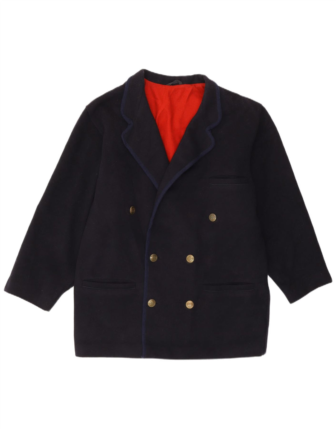 Vintage Mens Regular Fit Double Breasted Coat IT 46 Small Navy Blue Wool