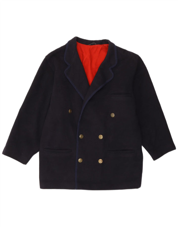 Vintage Mens Regular Fit Double Breasted Coat IT 46 Small Navy Blue Wool